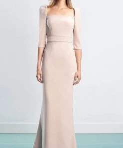 Alexander By Daymor - 1457 Quarter Sleeves Square Neck Sheath Dress