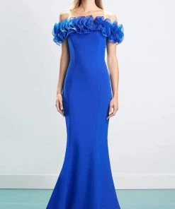 Alexander By Daymor - 1461 Ruffled Off Shoulder Long Gown