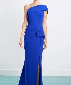 Alexander By Daymor - 1463 Asymmetric Ruffled Waist Sheath Dress