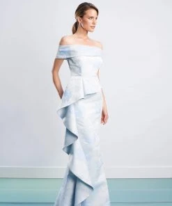 Alexander By Daymor - 1467 Off Shoulder Glittered Floral Gown