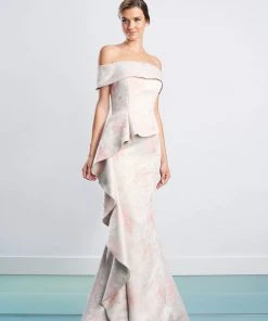 Alexander By Daymor - 1467 Off Shoulder Glittered Floral Gown