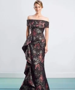 Alexander By Daymor - 1467 Off Shoulder Glittered Floral Gown