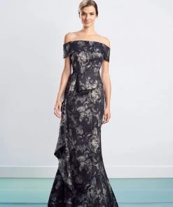 Alexander By Daymor - 1467 Off Shoulder Glittered Floral Gown