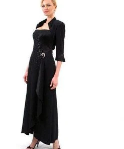 Alexander By Daymor - 2006 Brooch Accent Sleeveless Long Gown With Bolero
