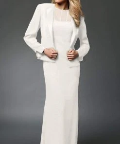 Alexander By Daymor - 2105 Classy Beaded Sheer Yoke Sheath Gown With Jacket