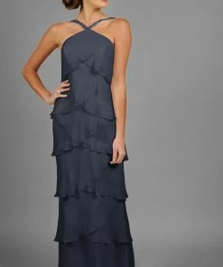Alexander By Daymor - 3451 Beaded Halter Layered Sheath Evening Dress