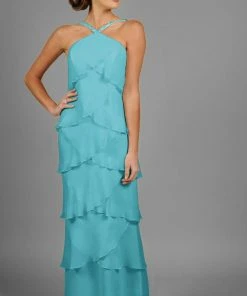 Alexander By Daymor - 3451 Beaded Halter Layered Sheath Evening Dress