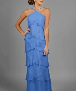 Alexander By Daymor - 3451 Beaded Halter Tiered Sheath Evening Dress