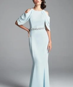 Alexander By Daymor 350 Cutaway Draped Cold Shoulder Long Sheath Gown
