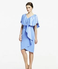 Alexander By Daymor - 609 Drape Short Sleeve V Neckline Cocktail Dress