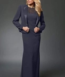 Alexander By Daymor - 702105 Classy Sheer Beaded Sheath Dress With Jacket