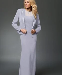 Alexander By Daymor - 702105 Classy Sheer Beaded Sheath Dress With Jacket