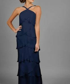 Alexander By Daymor - 703451 Beaded Straps Tiered Halter Evening Dress