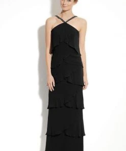 Alexander By Daymor - 703451 Beaded Straps Tiered Halter Evening Dress