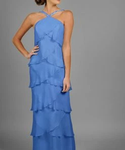 Alexander By Daymor - 703451 Beaded Straps Tiered Halter Evening Dress