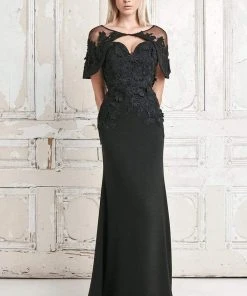 Alexander By Daymor - 776 Floral Applique Sweetheart Sheath Dress With Cape