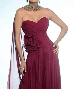 Alexander By Daymor 811 Ruched Strapless Floral Long Gown - 1 Pc In Cranberry Size 12 Available