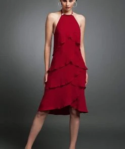 Alexander By Daymor 9010 Halter Neck Layered Sheath Dress - 1 Pc Espresso In Size 6 And 1 Pc Periwinkle In Size 16 Available