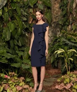 Alexander By Daymor - 958 Knee Length Cap Sleeve Beaded Cascade Dress