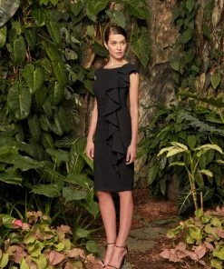 Alexander By Daymor - 958 Knee Length Cap Sleeve Beaded Cascade Dress