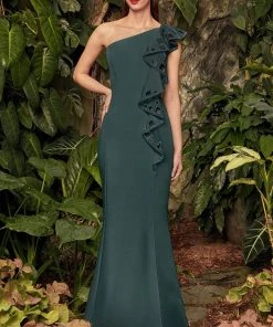 Alexander By Daymor - 992 Ruffled Asymmetric Trumpet Dress