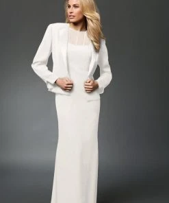 Alexander By Daymor Classy Sheer Beaded Sheath Dress With Jacket 702105