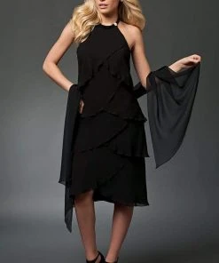 Alexander By Daymor - Halter Neck Layered Sheath Dress 9010