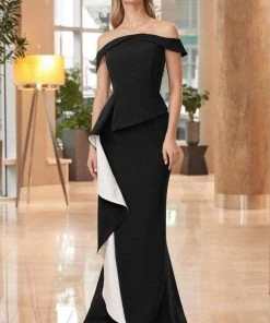 Alexander By Daymor Long Off-Shoulder Ruffled Trumpet Gown 1060