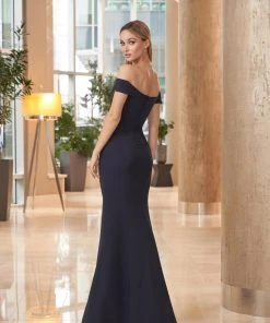 Alexander By Daymor Long Off-Shoulder Ruffled Trumpet Gown 1060