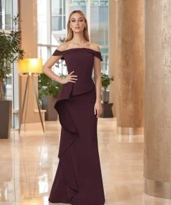 Alexander By Daymor Long Off-Shoulder Ruffled Trumpet Gown 1060