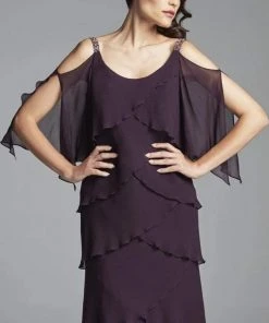 Alexander By Daymor - Scoop Neck Petal Cold Shoulder Dress 381 - 1 Pc Aubergine In Size 10 Available