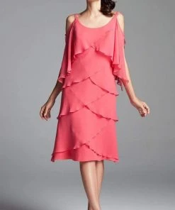 Alexander By Daymor - Tiered Petal Cold Shoulder Dress 381