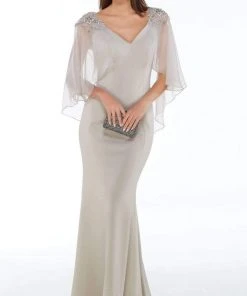 Alyce Paris - 27170 Beaded V-Neck Gown With Sheer Capelet