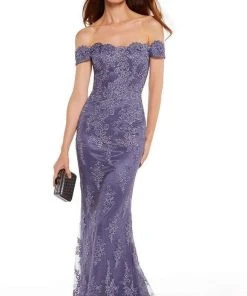 Alyce Paris - 27249 Lace Off-Shoulder Lace On Tulle Overlay Dress