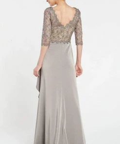 Alyce Paris - 27260 Quarter Sleeve Lace Trimmed A-line Crepe Gown