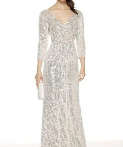 Alyce Paris - 27358 Three-Fourth Sequined All Over Column Dress