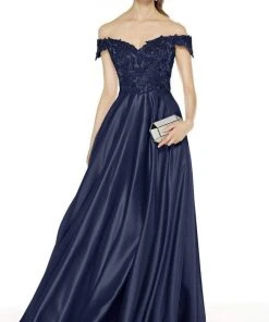 Alyce Paris - 27393 Embroidered Off-Shoulder Satin A-Line Gown