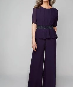 Alyce Paris 27576 - Short Sleeve Jewel Neck Jumpsuit