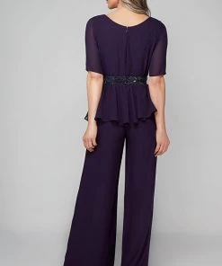 Alyce Paris 27576 - Short Sleeve Jewel Neck Jumpsuit
