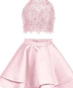 Alyce Paris - 3735 Two Piece Halter Lace Cocktail Dress