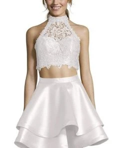 Alyce Paris - 3735 Two Piece Halter Lace Cocktail Dress