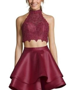 Alyce Paris - 3735 Two Piece Halter Lace Cocktail Dress