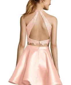 Alyce Paris - 3735 Two Piece Halter Lace Cocktail Dress