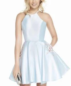 Alyce Paris - 3887 Halter Lace Up Back Mikado Short A-Line Dress