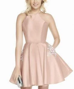 Alyce Paris - 3887 Halter Lace Up Back Mikado Short A-Line Dress