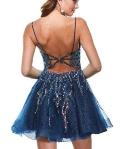 Alyce Paris - 3942 Sequined Deep V Neck Tulle Glitter A-Line Dress