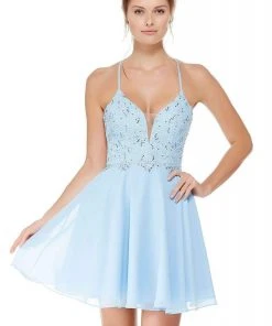 Alyce Paris - 4049 Strappy Open Back Lace And Chiffon Cocktail Dress