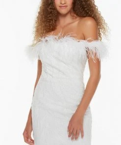 Alyce Paris 4500 - Feathered Off Shoulder Cocktail Dress