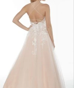 Alyce Paris - 5087 Plunging Neck Embroidered Lace Tulle A-Line Gown