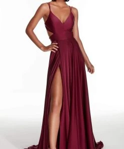 Alyce Paris - 60453 Sleeveless V Neck Sexy Satin A-Line Gown
